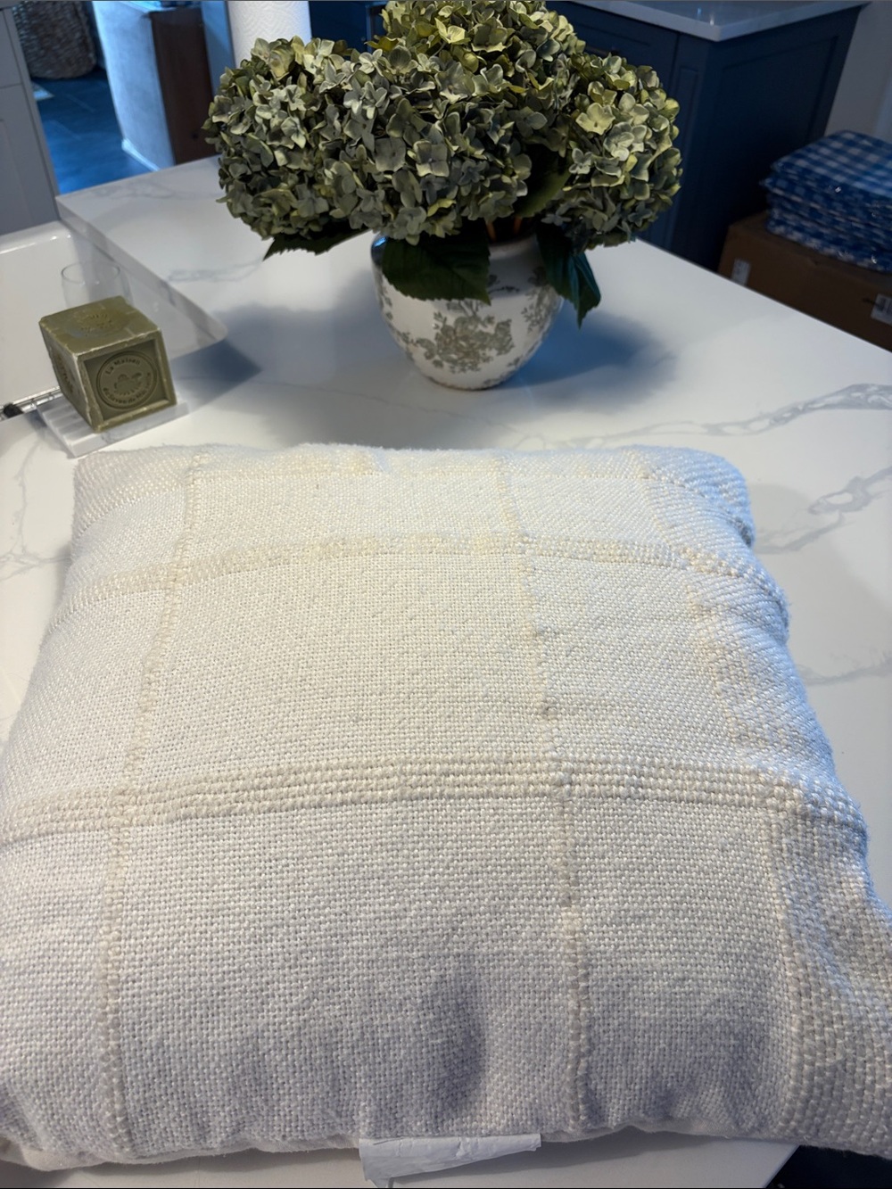 Cream Textured Check Accent Pillow 22 x 22